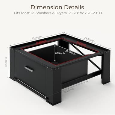 SKM 2 Pack Laundry Pedestals with Drawer - 28" Washer and Dryer Stand, Steel Washing Machine Raiser for Elevation, 14.3 Inches Height, Black - Image 3