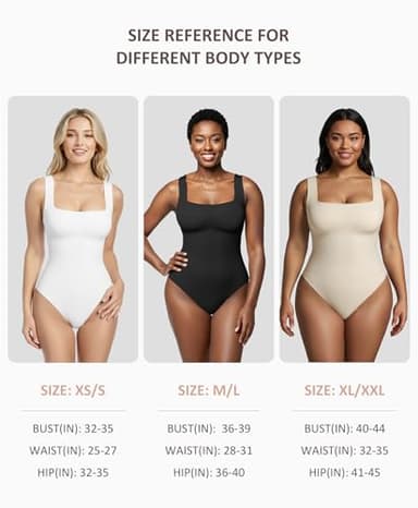 FeelinGirl Body Suits for Womens Tummy Control Bodysuit Square Neck Compression Bodysuit Thong Shapewear Bodysuit White XL/XXL - Image 6