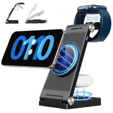 2025 Traveling Wireless Mag-Safe Fast Charging Station,Magnetic 3 in 1 Charger with Light for iPhone 17 16 15 14 13 12 Pro Max Plus,Apple Watch Series & Air pods 4 3 2 Pro-Gifts for Wife & Husband - Image 1