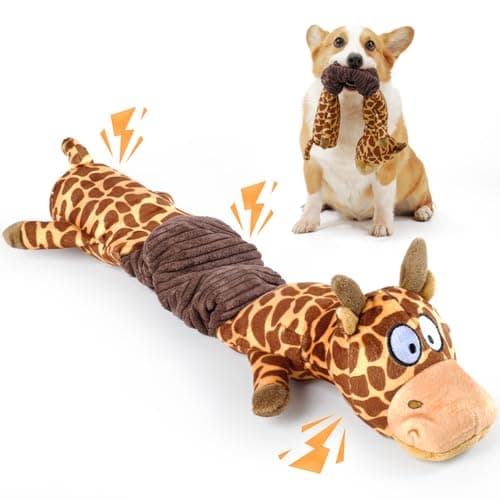 MEWMINGLE 3-in-1 Squeaky Dog Toy for Chewer (Squeaker, Crinkle Paper & Elastic Band), Durable Interactive Puppy Plush Stuffed Chew Toy for Boredom, Tug of-War, for Small Medium Large Breed (Giraffe) - Image 1
