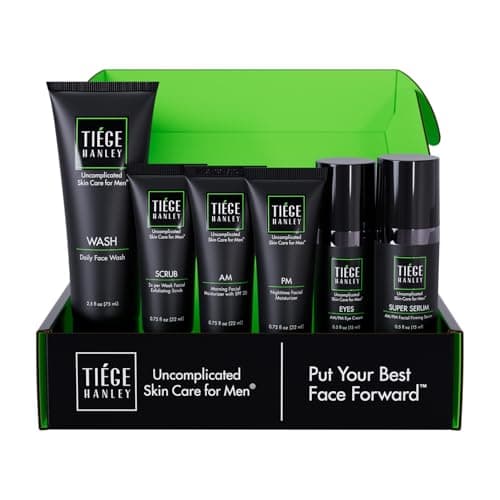 Tiege Hanley Men’s Skin Care Set, Anti-Aging Routine (System Level 3) – Face Wash, Scrub, Moisturizer, Eye Cream & Serum for Wrinkle Defense, Firm Skin & Long-Term Anti-Aging Protection - Image 1