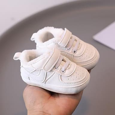 Clowora Unsex Baby Shoes Boys Girls Infant Sneakers Non-Slip Soft Rubber Sole Toddler Crib First Walker Lightweight Shoes (A02/White with Fleece,6-12 Months) - Image 6