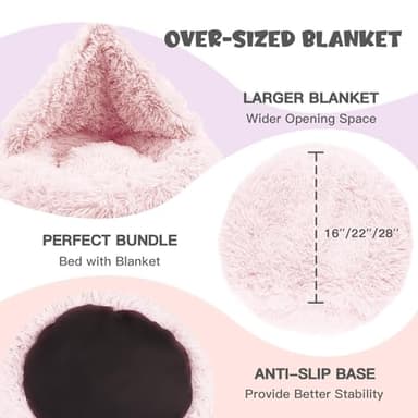 Himax Dog Beds for Large Dogs, Comfort Dogs Bed with Blanket Attached, Calming Anti-Anxiety Fluffy Dog Bed Washable (20"/26"/35") Pink - Image 4