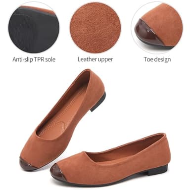 hash bubbie Women's Flats Shoes Ballet Flats Womens Round Toe Memory Foam Comfortable Dress Shoes Faux Suede Slip on Loafers for Women（Brown.US8） - Image 9
