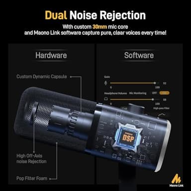 MAONO XLR/USB Gaming Microphone Kit: Dynamic PC Mic for Streaming Podcasting, Software Support, Mute Button, Gain Control, RGB Computer Mic with Boom Arm Stand, for Recording, PS4/PS5, PD100XS Black - Image 4