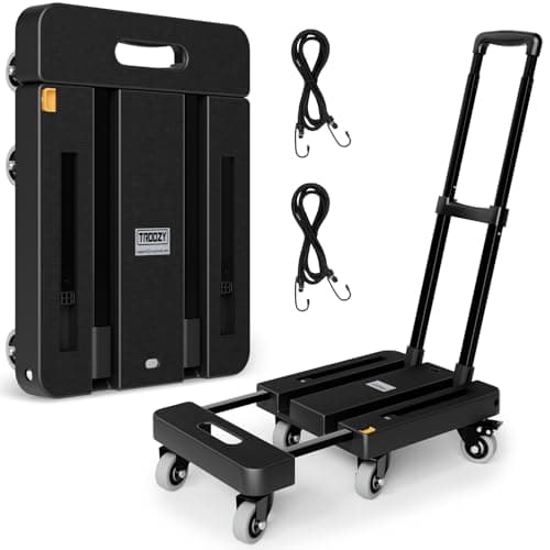 Folding Hand Truck, 500 LB Heavy Duty Luggage Cart, Utility Dolly Platform Cart with 6 Wheels & 2 Elastic Ropes for Luggage, Travel, Moving, Shopping, Office Use, Black - Image 1