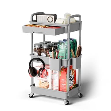 Sorgion 3 Tier Rolling Cart Organizer,Laundry Room Bathroom Organizers and Storage Office Shelves Mobile Shelving Unit Kitchen Trolley Cart with Wheels for Art,Craft,Diaper,Bedside,Snack(Grey) - Image 1