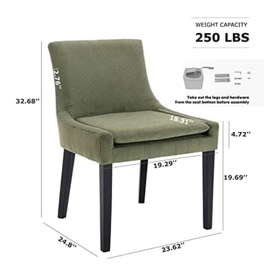 COLAMY Modern Dining Chairs Set of 4, Upholstered Corduroy Accent Side Chairs with Mid Back and Wood Legs for Living Room/Dining Room- Light Green - Image 3