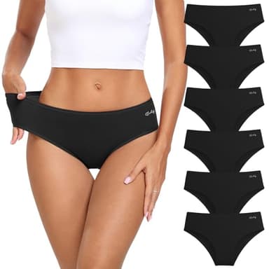 coskefy Panties for Women Cotton Mid Low Rise Bikini Underwear 6 Pack Comfort Moisture Wicking Breathable Briefs Black - Image 1