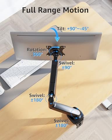 MOUNTUP Single Monitor Desk Mount, Adjustable Gas Spring Monitor Arm Support Max 32 Inch Screen, Computer Monitors Stand with Clamp/Grommet Mounting Base, VESA Mounts Fit 4.4-17.6lbs Computer, Black - Image 5