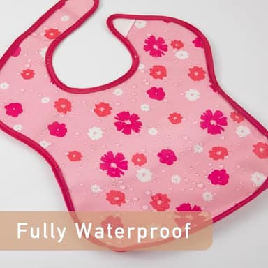 CIVARUA KIDS Mess Proof Baby Bib 3 Pack, Waterproof Led Weaning Baby Feeding Bibs With Food Catcher, Travel Pink Red Floral Feeding Bibs for girl boy - Image 4