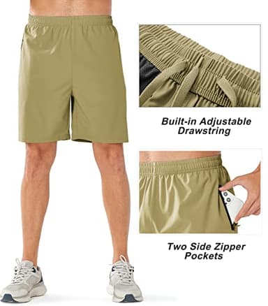 NORTHYARD Men's Athletic Running Shorts Quick Dry Workout Shorts Lightweight Sports Gym Basketball Shorts Hiking Exercise Khaki-7 inches L - Image 4