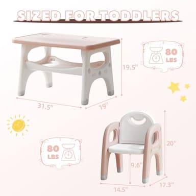 GITAWUSA Kids Table and 2 Chairs Set, Large Built-in Storage, Montessori Toddlers Table and Chairs Set, Kids Activity Table for Drawing Dining Playing, CPSC & ASTM Approved, Pink - Image 2