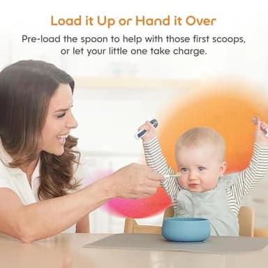 NumNum Baby Spoons Set, Baby Essentials Pre-Spoon GOOtensils for 6+ Months, First Stage Self-Feeding Spoons for Baby Led Weaning (BLW), Silicone Toddler Utensils, BPA-Free, 2 Pack Blue/Orange - Image 4