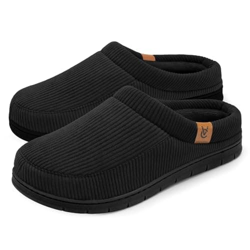 VeraCosy Men's Moccasin Slippers Comfy Soft Durable Slip-on Indoor Memory Foam House Shoes Matt Black,9-10 US - Image 1