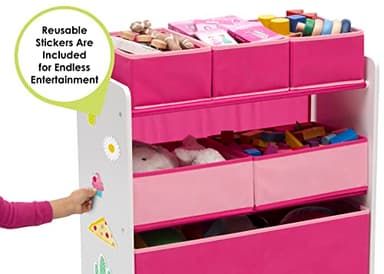 Delta Children Design and Store 6 Bin Toy Organizer, White/Pink - Image 3