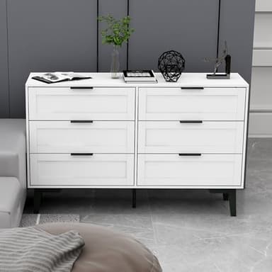 TaoHFE 6 Drawer Dresser for Bedroom Modern White Chest of Drawers for Nursery Wood Dresser for Kids Horizontal Dressers & Chests of Drawers for Bedroom Living Room - Image 4