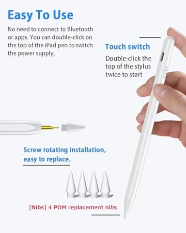 Stylus Pen for iPad 10th&a16, Fast Charge for ipad Pencil with Palm Rejection, Active Pen Compatible with (2018-2025) Apple iPad 6/7/8/9/10/11(A16), iPad Pro 11"/12.9"/M4, Mini 5/6, Air 3/4/5/M2/M3 - Image 7