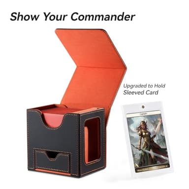 Mage Tech Card Deck Box for MTG Commander - Patented Design, Commander Display, Fits 100 Double-Sleeved Cards, 35pt Card Brick & Dice Tray - Grey/Orange - Image 2
