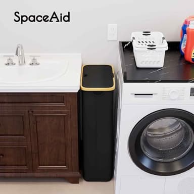 SpaceAid Slim Laundry Hamper with Lid, 65L Narrow Clothes Basket Bin with Bamboo Handles, Skinny Tall Collapsible Hamper for Bedroom, Bathroom, Dorm, Laundry Room - Black - Image 3