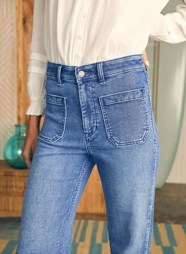 Astylish Women's Patch Pocket Jean Pants High Waist Button Bootcut Trousers Wide Leg Stretchy Vintage Denim Jeans with Front Pockets Size 6 Ashleigh Blue - Image 3