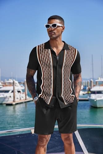 COOFANDY Men's 2 Pieces Short Set Short Sleeve Vintage Button Down Shirts and Summer Pants Casual Beach Outfits - Image 7