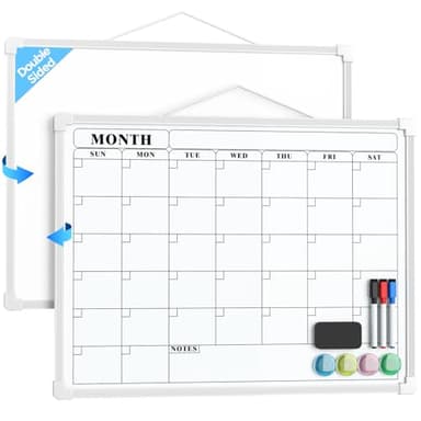 MaxGear Monthly Calendar Dry Erase Board for Wall, 16"x12" Small Hanging Double-Sided White Board, Portable Whiteboard for Planning, Drawing, Memo, to Do List, School, Home, Kitchen, Office - Image 1