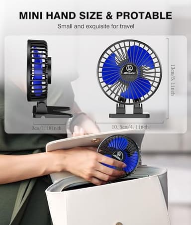 JZCreater USB Desk Fan, Mini Portable Fans, 3 Speeds Desktop Table Cooling Fan, Plug in Power, Rotation Strong Wind, Quiet Personal Small for Home Office Travel Bedroom, Black Blue - Image 6