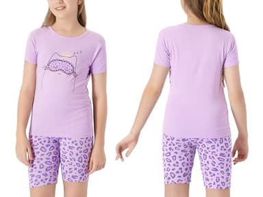 Topgal Purple Kittten pajamas for Girls – Cotton Snug-Fitting Tee Shorts & Pants PJ Set Size 8 - Image 2