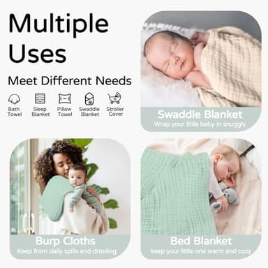 Yoofoss Hooded Baby Towels for Newborn 2 Pack 100% Muslin Organic Cotton Baby Bath Towel with Hood for Babies, Infant, Toddler and Kids, 32x32Inch, Soft and Absorbent Newborn Essential,Apricot&Green - Image 3
