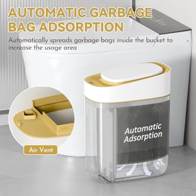 ELPHECO Slim Bathroom Trash Can with Lid, 2.5 Gallon Automatic Adsorption Garbage Can, Sensor Trash Bin, Slim Waterproof Garbage Can, Smart Waste Bin for Narrow Space, Bag Self-Absorbing, Golden - Image 3