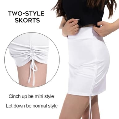 CAMEL CROWN Women’s Tennis Skirts with Adjustbale Drawstrings Athletic Golf Skorts for Summer Hiking Tummy Control White - Image 3