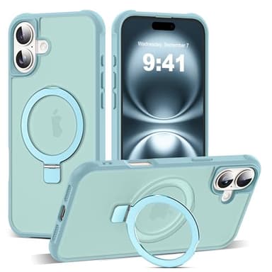 SKYLMW Compatible with iPhone 16 Plus Case with Invisible Magnetic O-Ring Stand Military-Grade Translucent Case for iPhone 16 Plus 6.7" [Compatible with Mag-Safe][Great Grip Feeling], Blue - Image 1