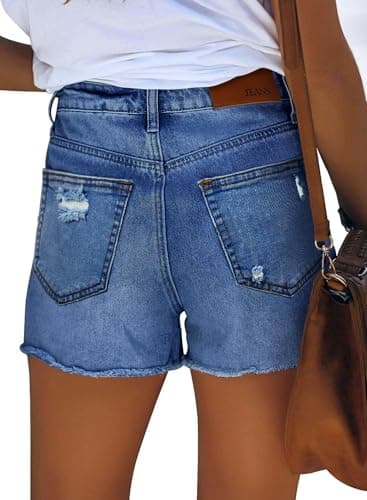 CHICZONE Ripped Jean Shorts Womens Mid High Rise Stretchy Casual Denim Shorts Frayed Raw Hem Navy Blue M - Image 3