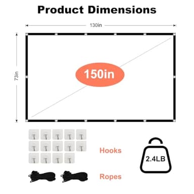 Projector Screen TOWOND 150 inch Projection Screen Indoor Outdoor Washable Anti-Crease 16:9 HD Rear Front Movies Screen for Home Theater Office - Image 3