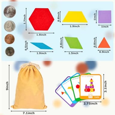 LovesTown 209 PCS Shapes Wooden Pattern Blocks for Kids,Geometric with Activity Cards and Storage Bag, Educational Tangram Puzzles,Great Learning Gift from Parents or Teachers - Image 6