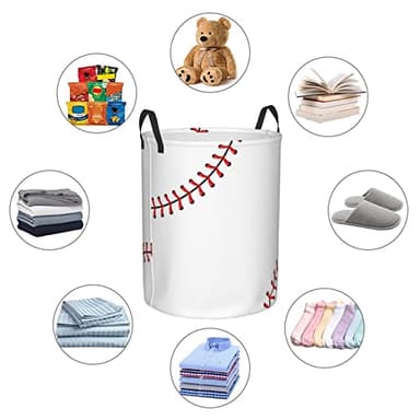 Gbuzozie 38L Round Laundry Hamper Red Stitching Baseball Storage Basket Waterproof Coating White Ball Organizer Bin For Nursery Clothes Toys - Image 7