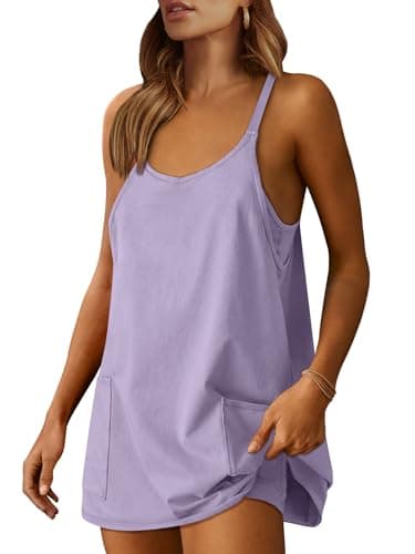 ANRABESS Women Athletic Dress Summer Tennis Workout Active Sports Mini Romper Dress Built in Shorts Travel Vacation Clothes Light Purple Small - Image 1