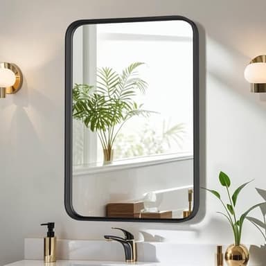 Bathroom Mirror for Wall, 30x22 Inch Rounded Rectangle Mirror, Black Metal Framed Bathroom Vanity Mirror for Restroom Farmhouse, Anti-Rust, Tempered Glass, Horizontally or Vertically Hanging - Image 1