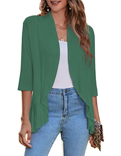 Zeagoo Women's Casual Lightweight 3/4 Sleeve Cardigan Soft Drape Open Front Fall Dusters Dark Green M - Image 1