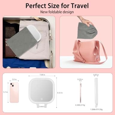 DESCHEN Rechargeable Travel Makeup Vanity Mirror with Lights and Magnification, Portable 1X/10X Magnifying Mirror with 3 Color Light, Lighted Makeup Mirror with Magnification, Folding LED Desk Mirror - Image 5