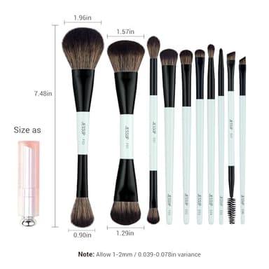 Jessup Makeup Brushes Set 10pcs, Double Sided Foundation Contour Blush Highlight Blending Eyebrow Brush Eyeshadow Eyeliner Concealer Brush, Bright Cyan Cruelty Free Cosmetic Tools T500 - Image 7