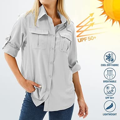 Toumett Women's UPF 50 Long Sleeve UV Sun Protection Safari Shirts Outdoor Quick Dry Fishing Hiking Travel Shirts(5071,Grey,S) - Image 6