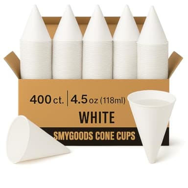 Smygoods Disposable White Paper Cone Cups (Pack of 400-4.5 oz) Eco-Friendly, Leak-Proof, Ideal for Events, Water Coolers, Quick Hydration & Efficient Cleanup - Image 1