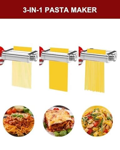 3IN1 Pasta Maker Attachment for All KitchenAid Mixers, Kitchen aid Pasta Attachment Includes Pasta Sheet Roller, Spaghetti Cutter & Fettuccine Cutter, with Cleaning Brush - Image 7