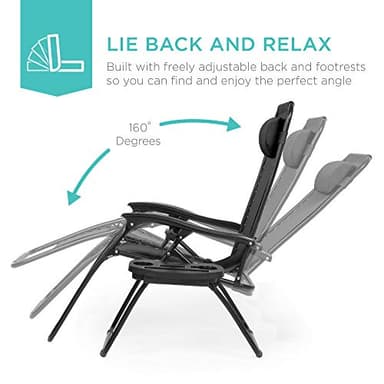 Best Choice Products Set of 2 Adjustable Steel Mesh Zero Gravity Lounge Chair Recliners w/Pillows and Cup Holder Trays - Black - Image 3
