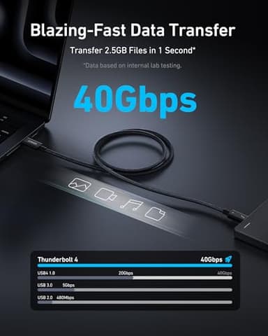 Anker Prime Thunderbolt 4 Cable, 3.3 ft USB C to USB C Cable, 240W Charging, 40Gbps Data Transfer, Supports 8K/4K Displays, for iPhone 16 Series, MacBook Air, iPad, Samsung (Thunderbolt 4-Certified) - Image 3
