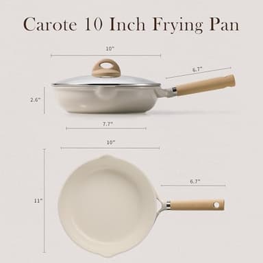 CAROTE 10" Ceramic Frying Pan with Lid, Non Stick Frying Pan Skillet Chef's Pan, Healthy & PFOA/PFAS Free, Induction-Compatible, Taupe - Image 3