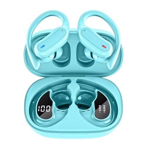 TRAUSI Wireless Earbuds Bluetooth Headphones, Bluetooth 5.3 Stereo Over Ear Buds,Noise Cancelling Mic, IPX7 Waterproof Headset for Workout/Running