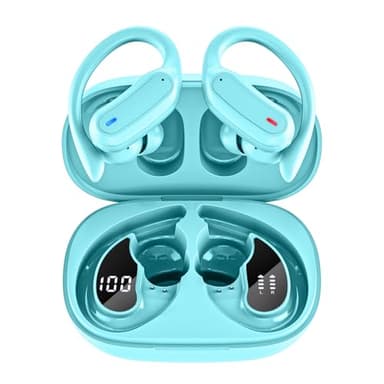 TRAUSI Wireless Earbuds Bluetooth Headphones, Bluetooth 5.3 Stereo Over Ear Buds,Noise Cancelling Mic, IPX7 Waterproof Headset for Workout/Running